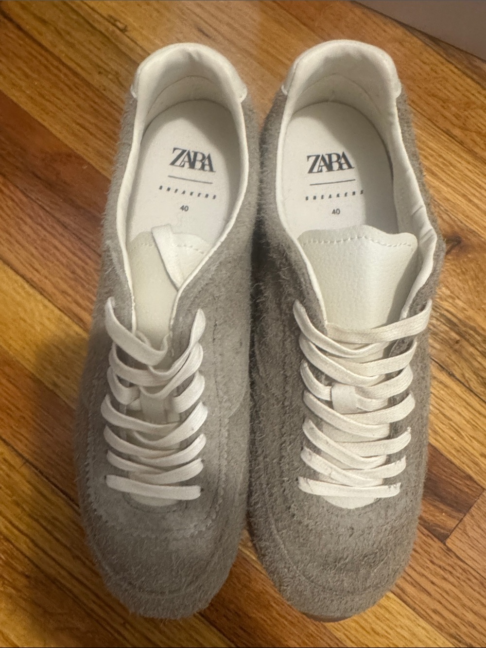 Zara Gray Wool-Textured Lace-Up Sneakers with White Accents
